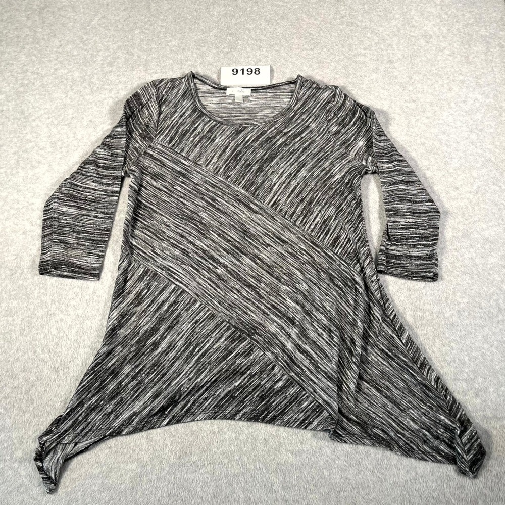Dressbarn Blouse Top Womens 1X Heather‎ Gray Stretch Scoop Neck Asymmetrical Hem